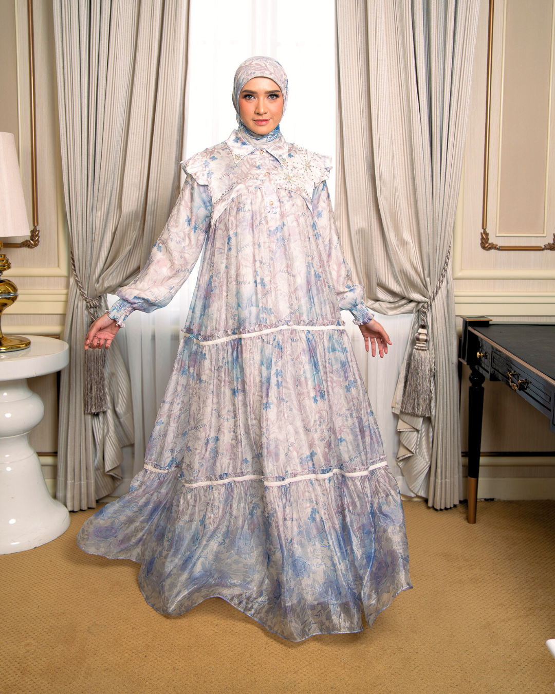 ZARELIA DRESS - WHITEBLUE