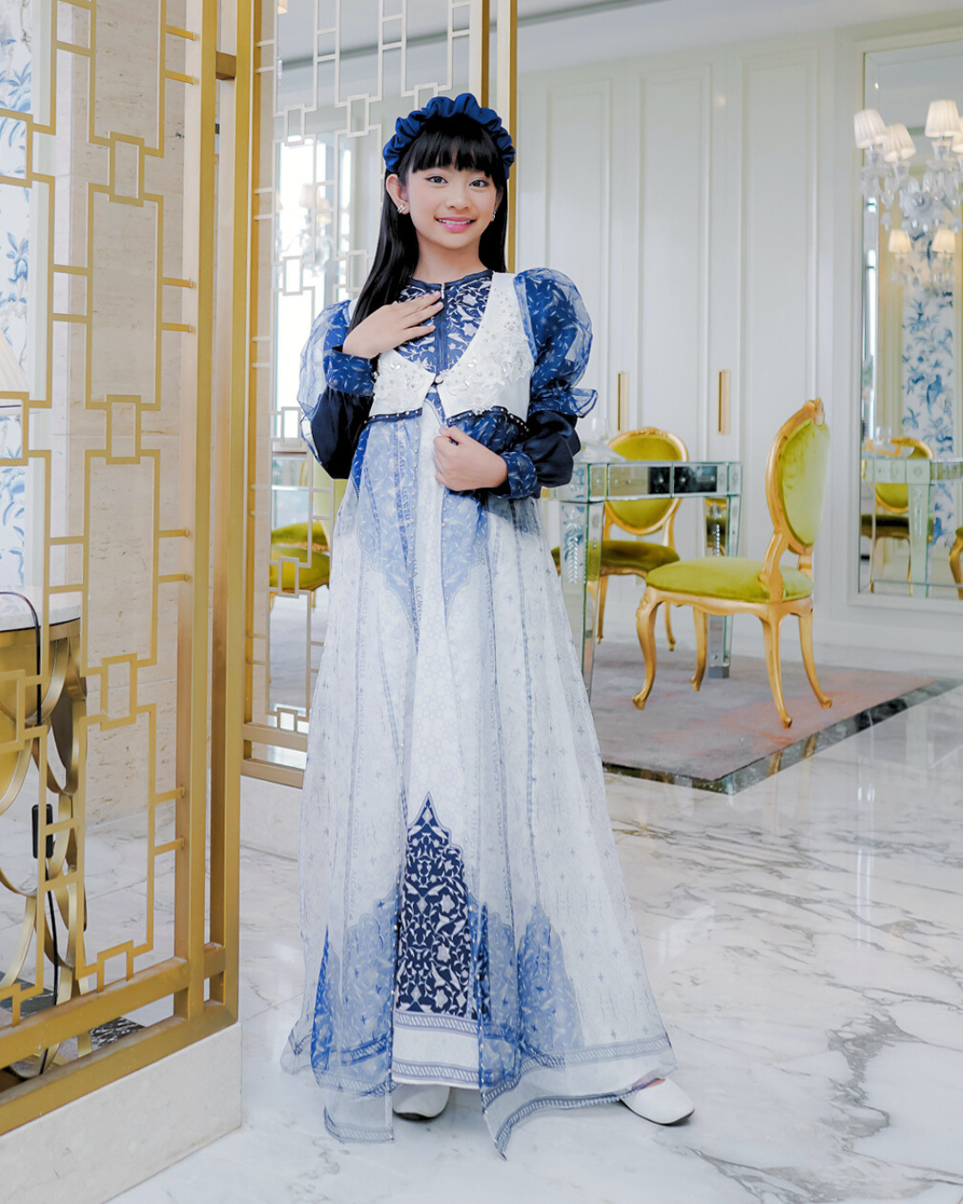 ZYANA KIDS DRESS - WHITEBLUE