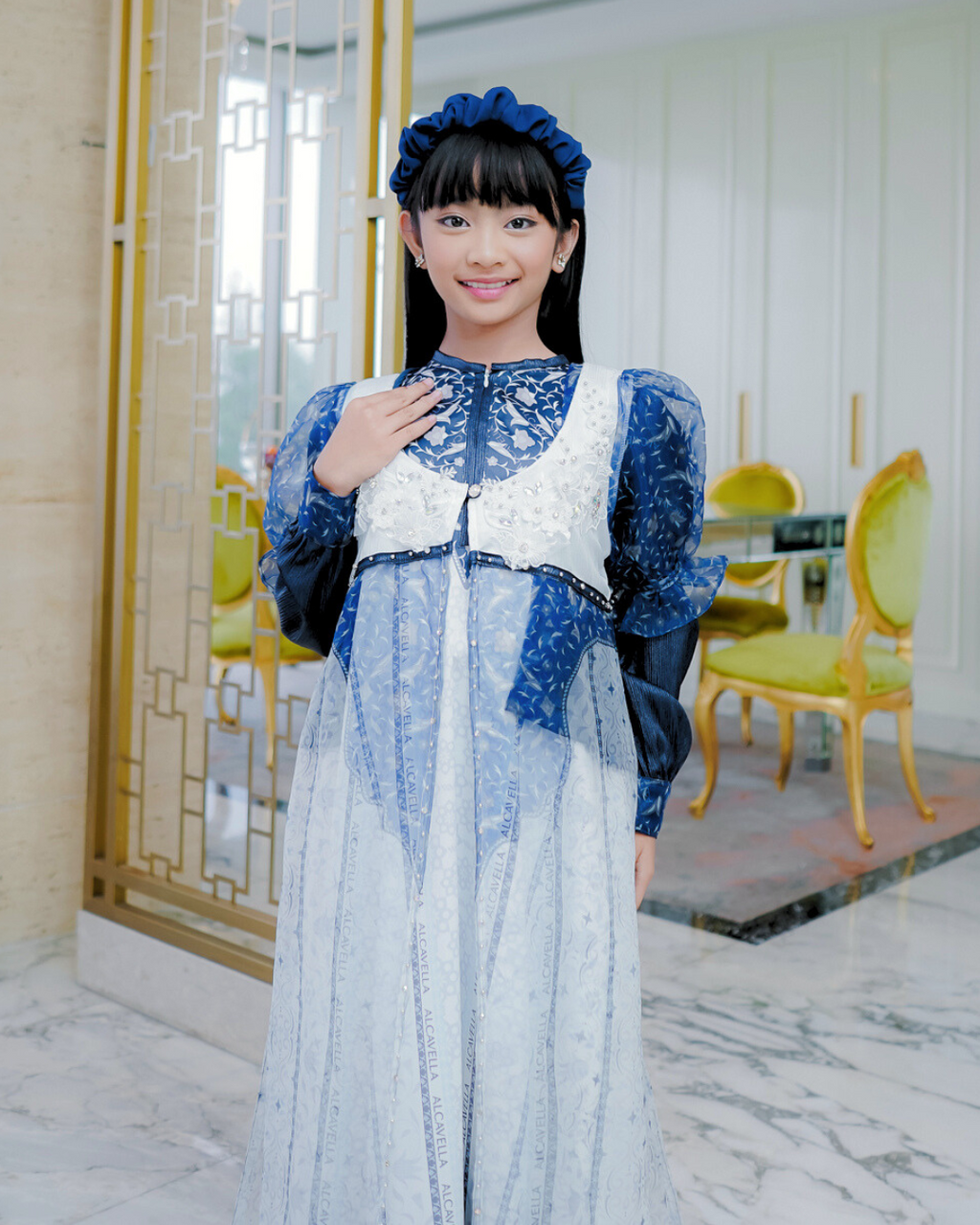 ZYANA KIDS DRESS - WHITEBLUE