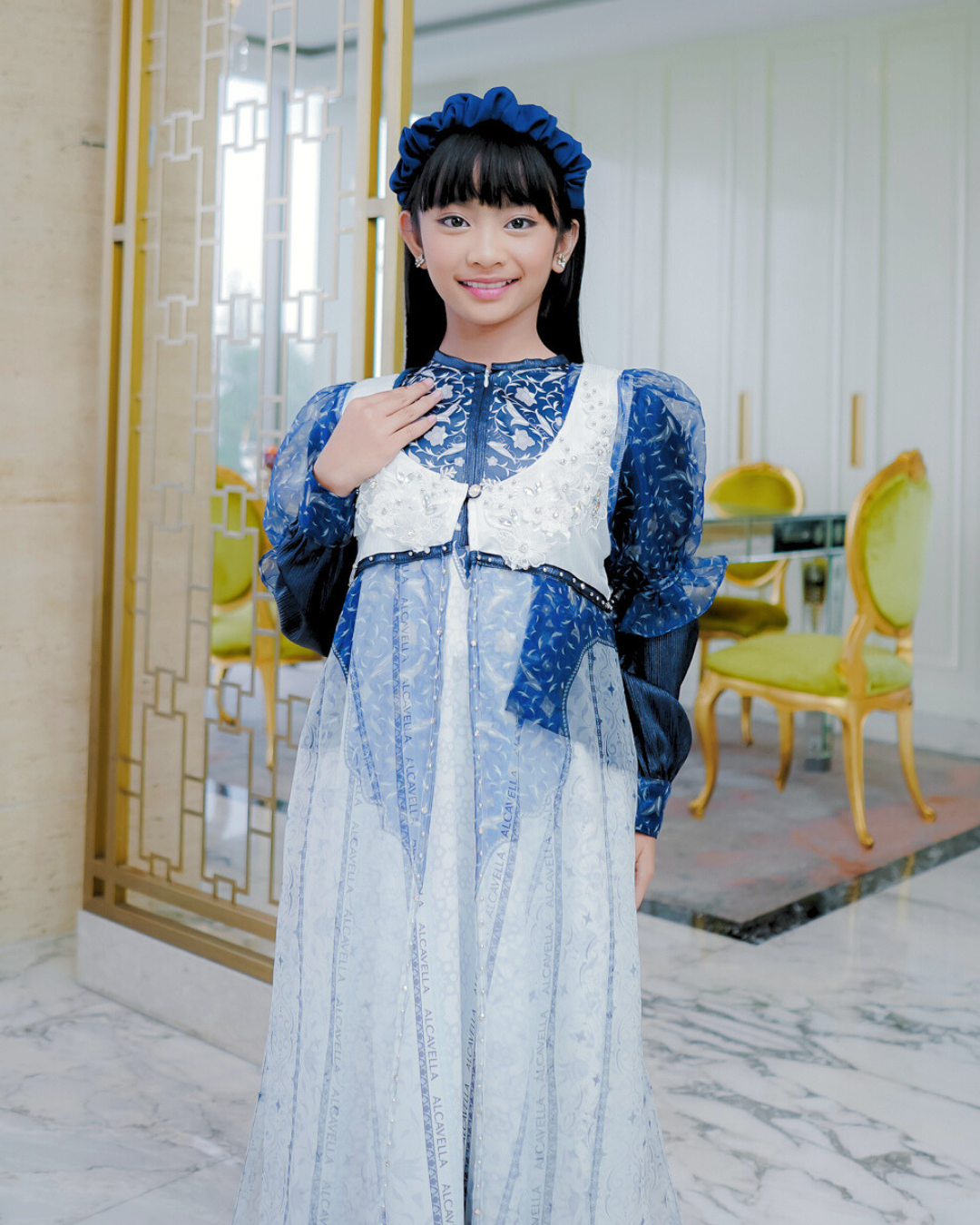 ZYANA KIDS DRESS - WHITEBLUE
