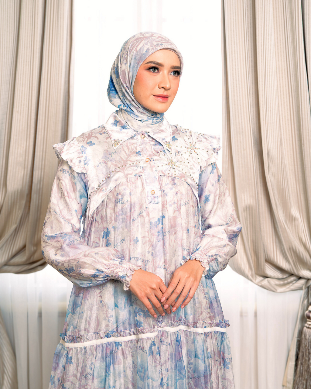ZARELIA DRESS - WHITEBLUE