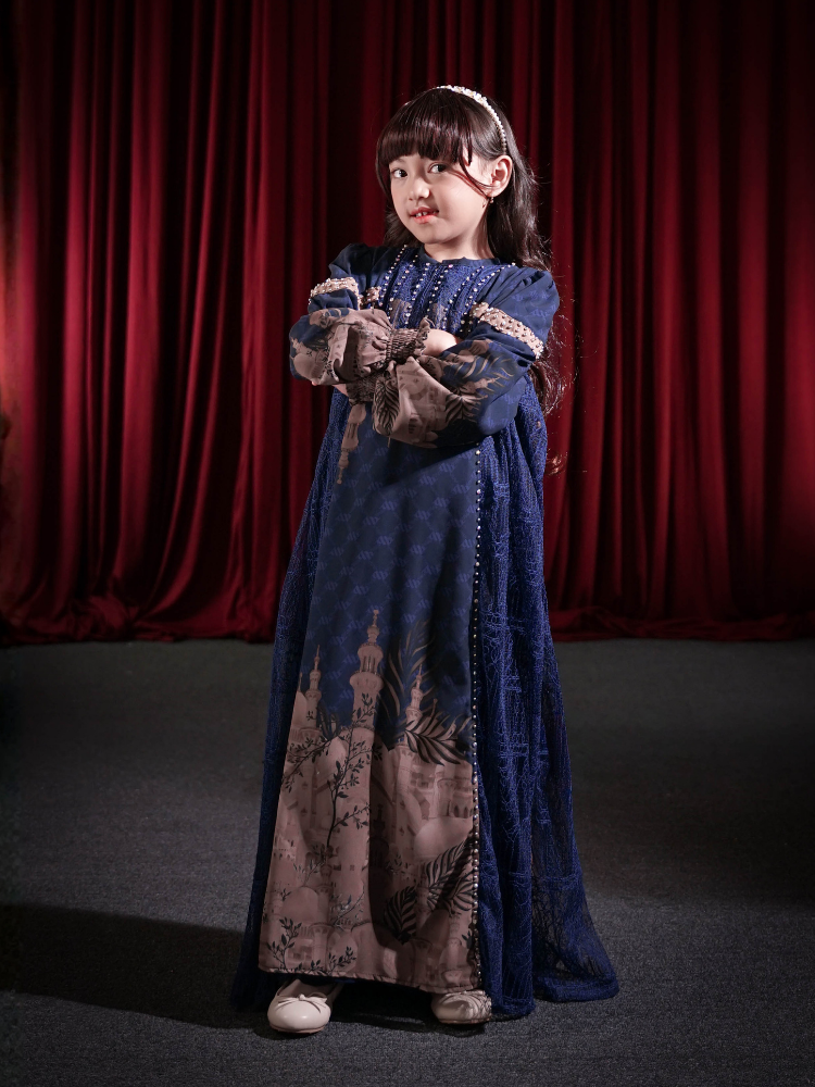 MAYESHA KIDS DRESS - NAVY