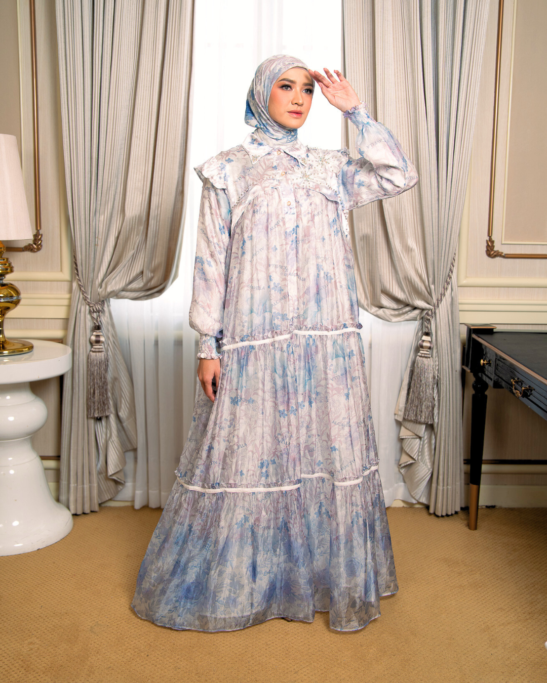 ZARELIA DRESS - WHITEBLUE