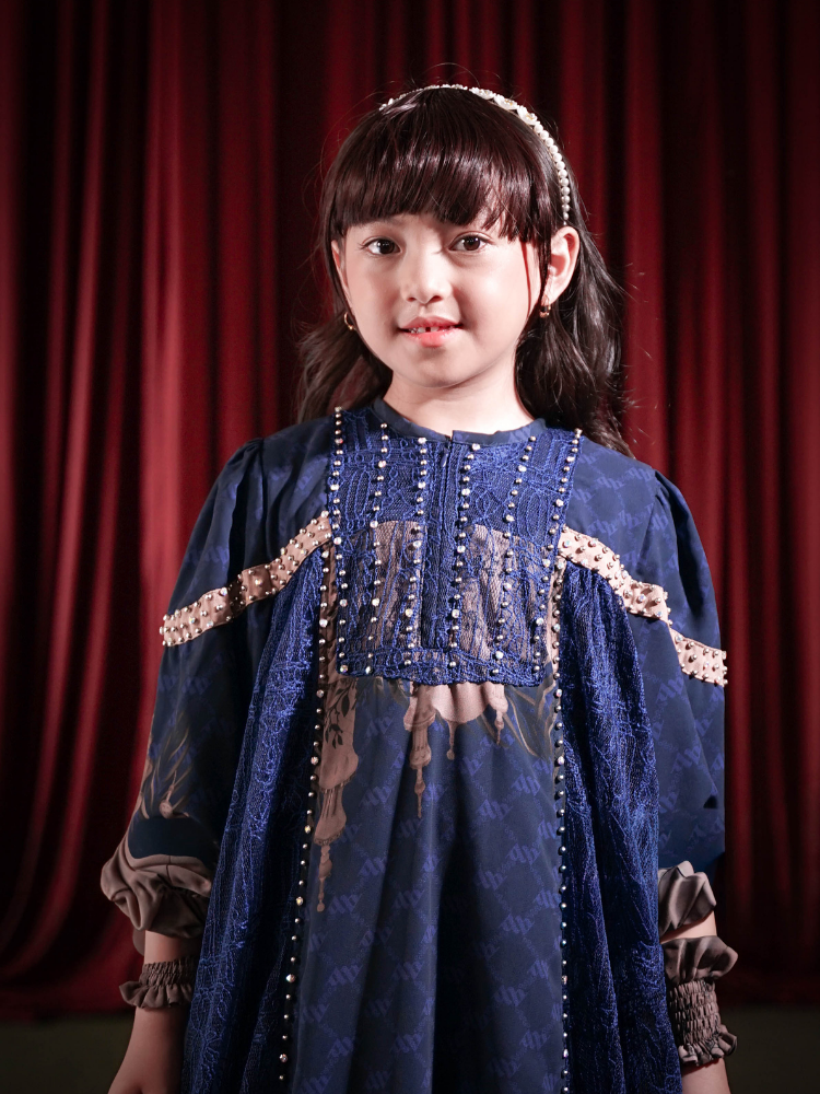 MAYESHA KIDS DRESS - NAVY