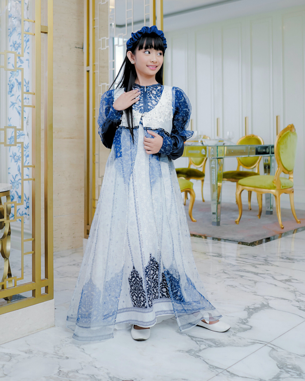 ZYANA KIDS DRESS - WHITEBLUE