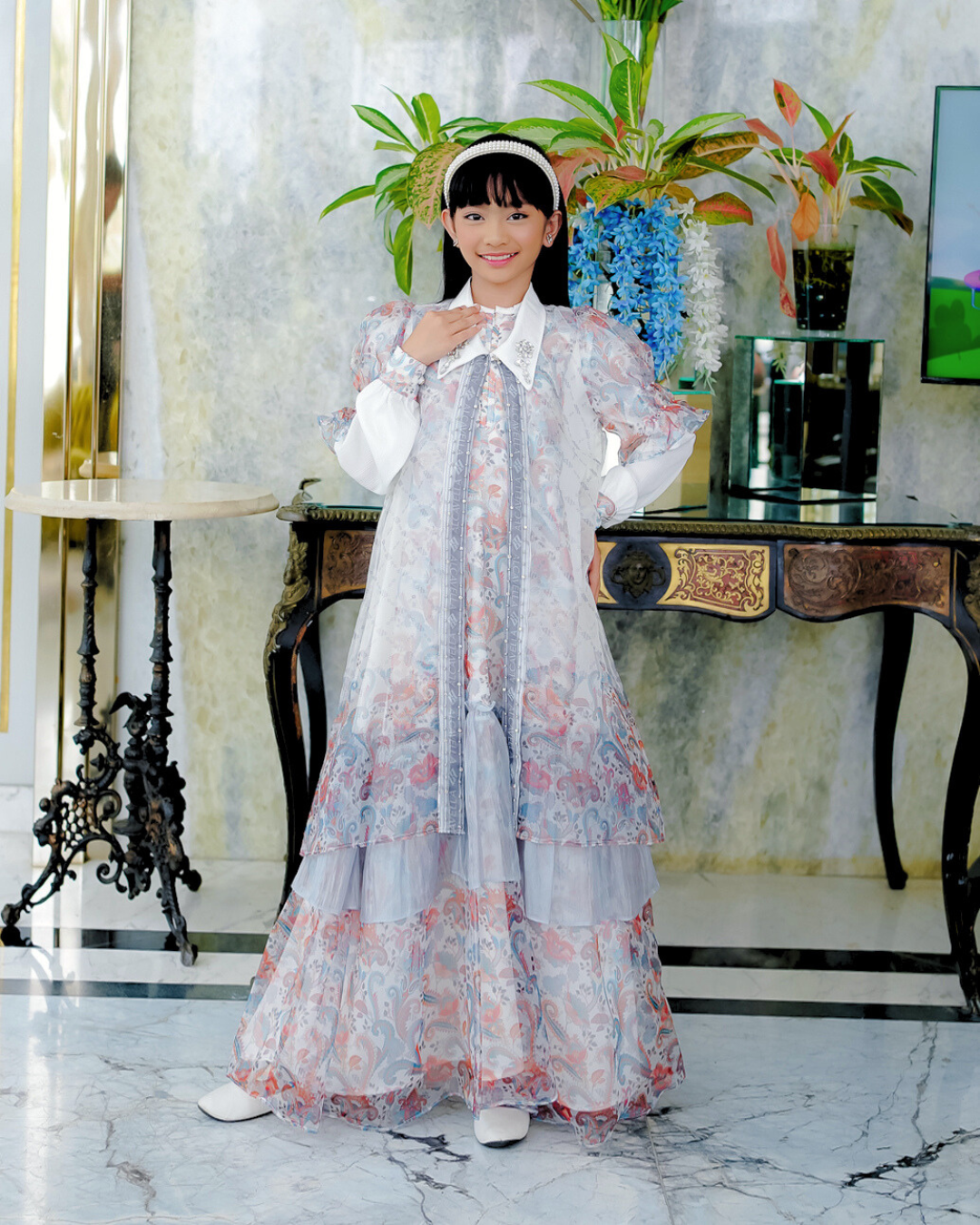 ZAURA KIDS DRESS - WHITEBLUE