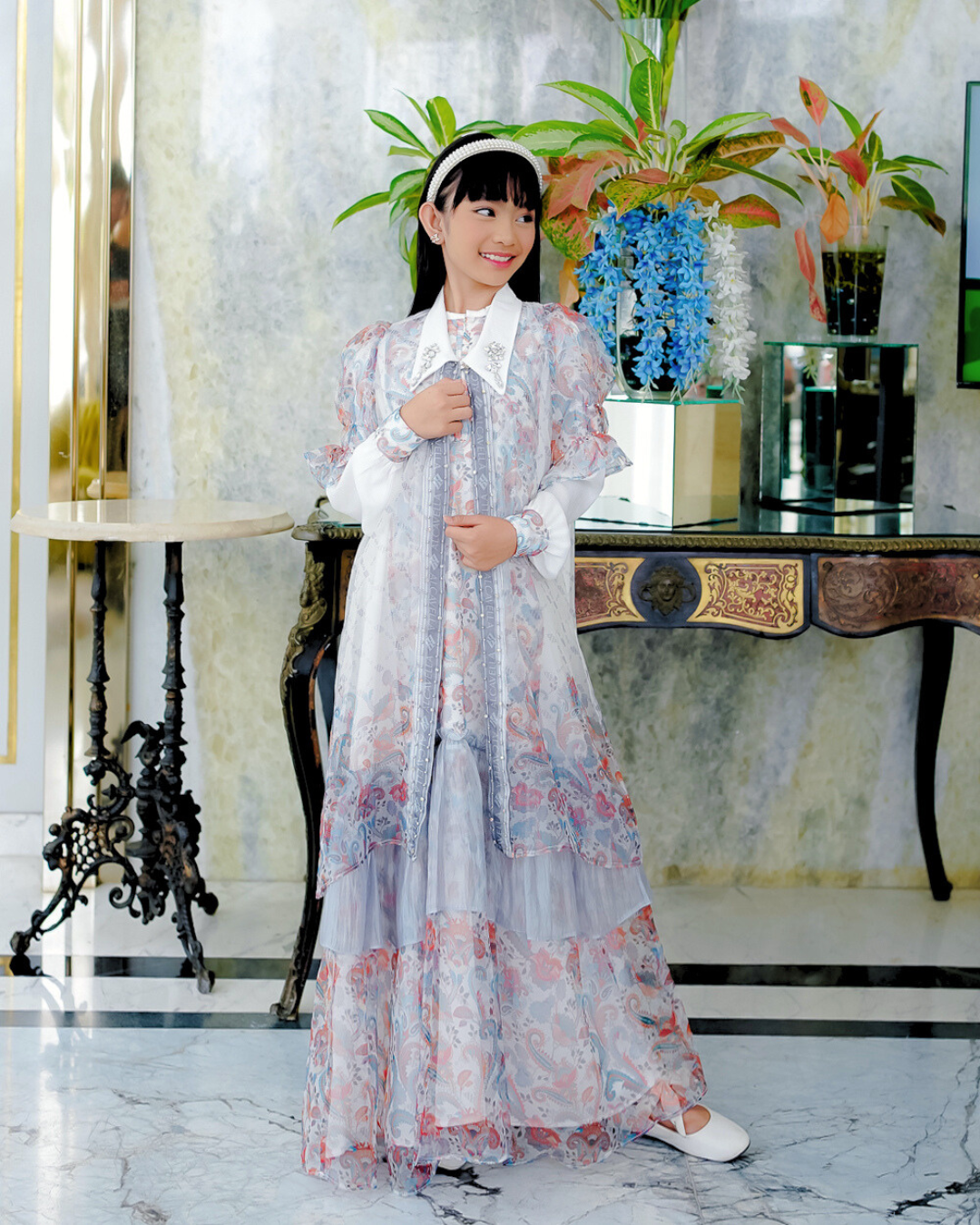 ZAURA KIDS DRESS - WHITEBLUE