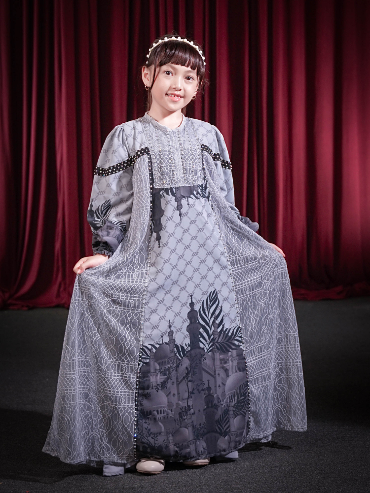 MAYESHA KIDS DRESS - GREY