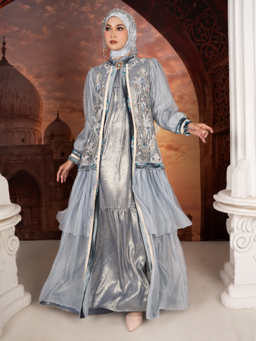 SORAYA KHAFIA DRESS - GRAYISHBLUE