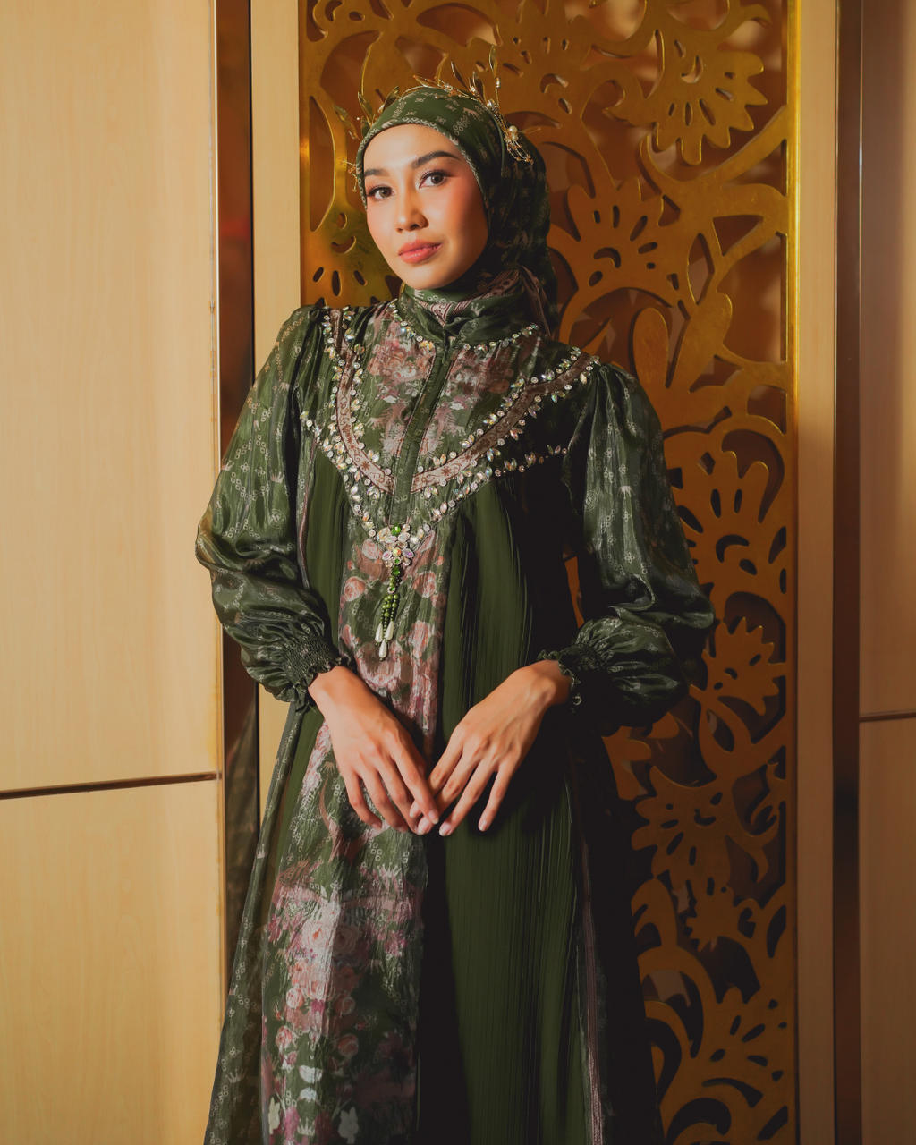 ZAREESHA AMEERA DRESS - MOSS GREEN