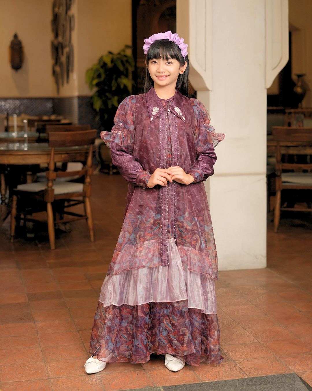 ZAURA KIDS DRESS - BURGUNDY