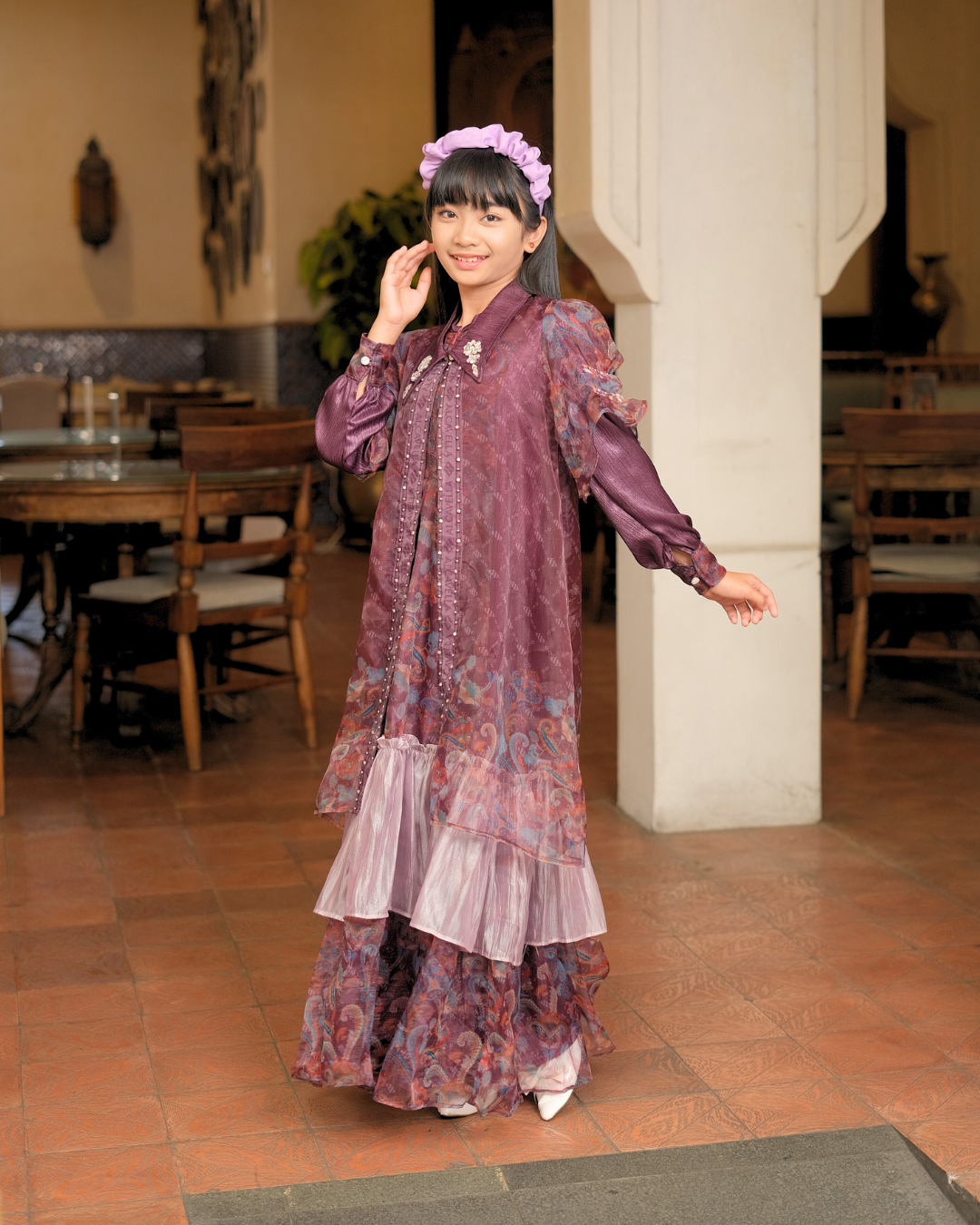 ZAURA KIDS DRESS - BURGUNDY