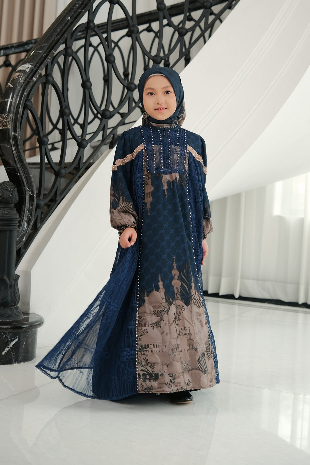 MAYESHA KIDS DRESS - NAVY