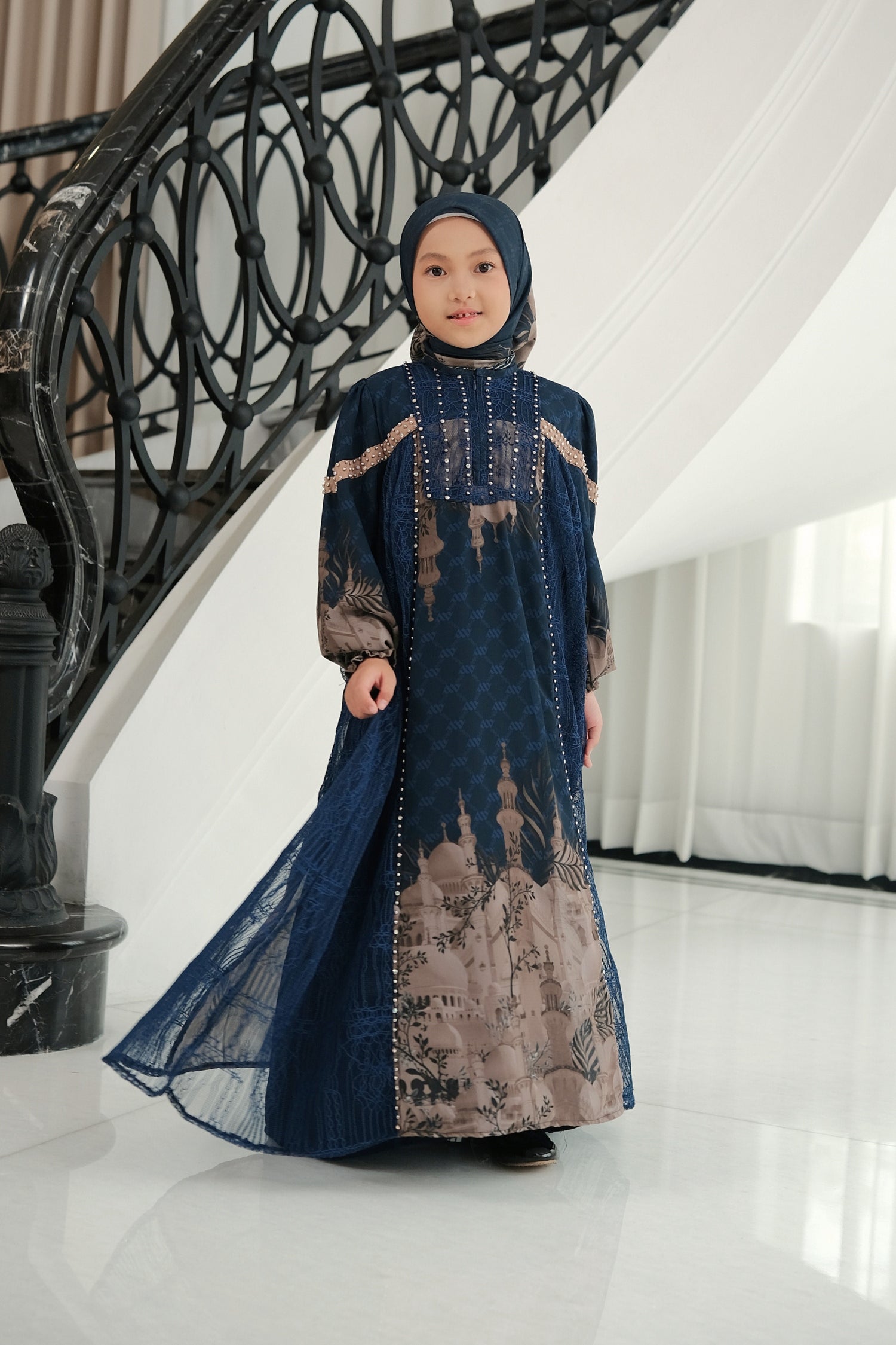 MAYESHA KIDS DRESS - NAVY