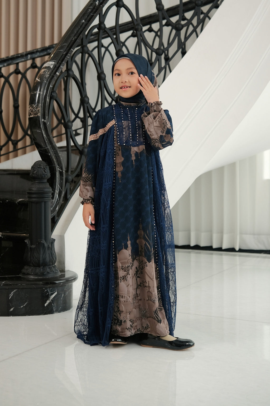MAYESHA KIDS DRESS - NAVY