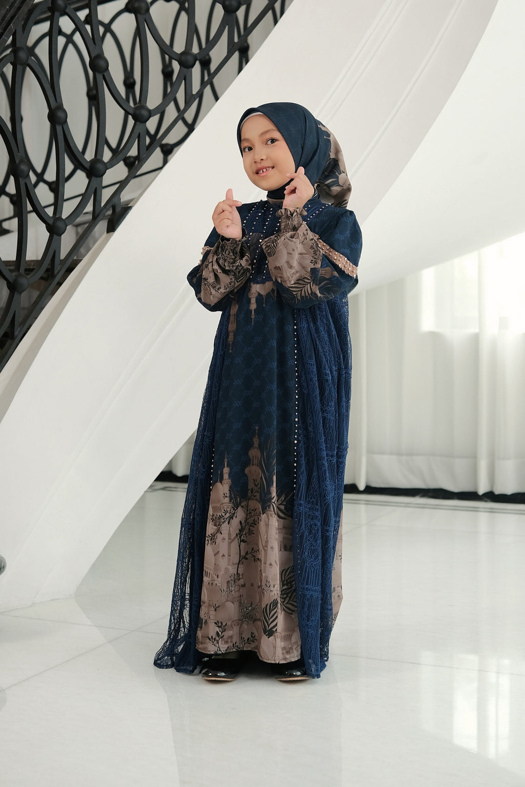 MAYESHA KIDS DRESS - NAVY