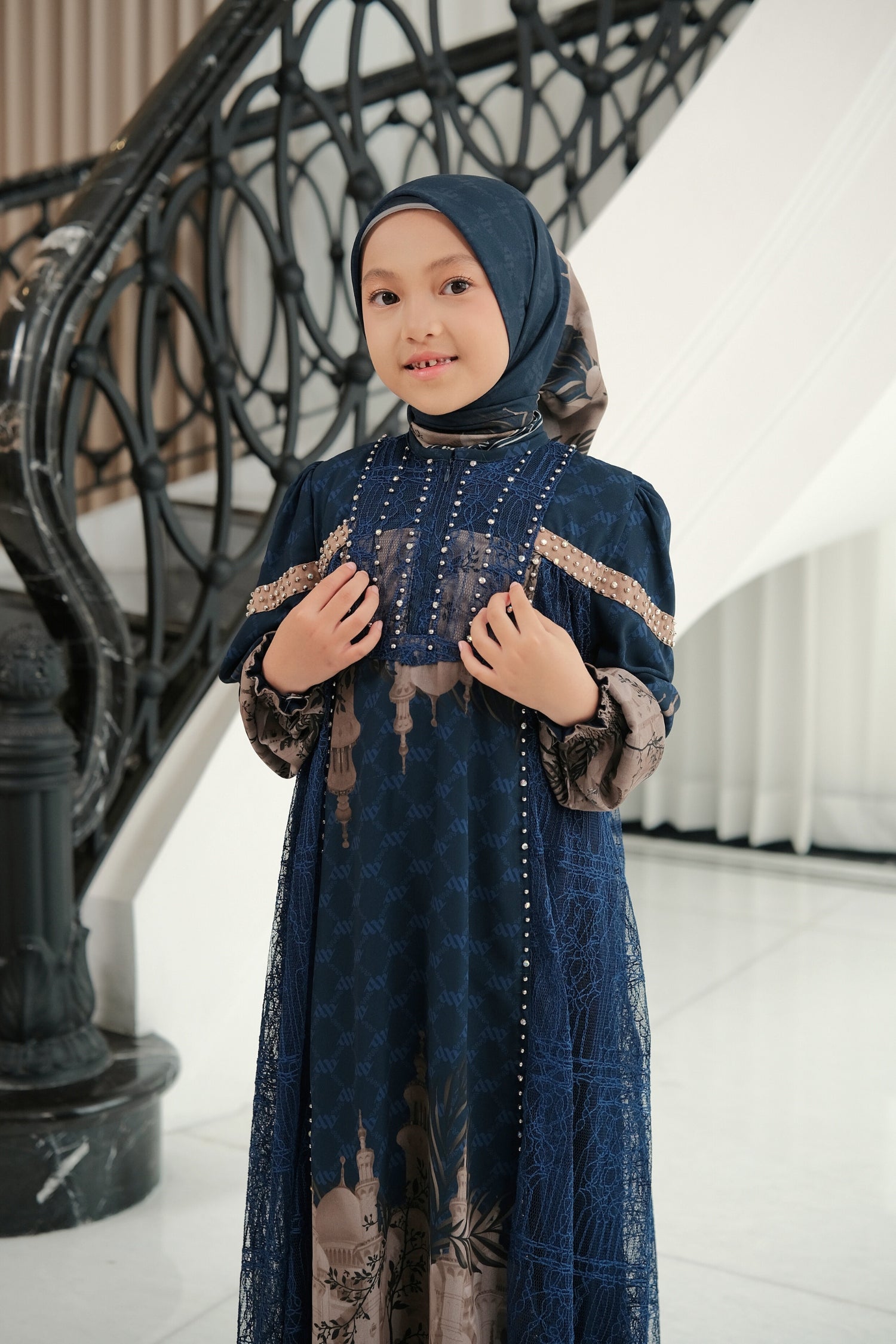 MAYESHA KIDS DRESS - NAVY