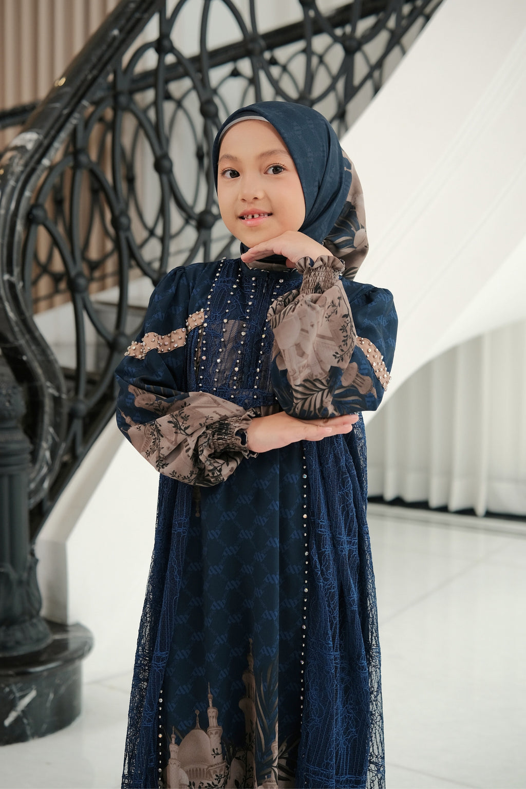 MAYESHA KIDS DRESS - NAVY