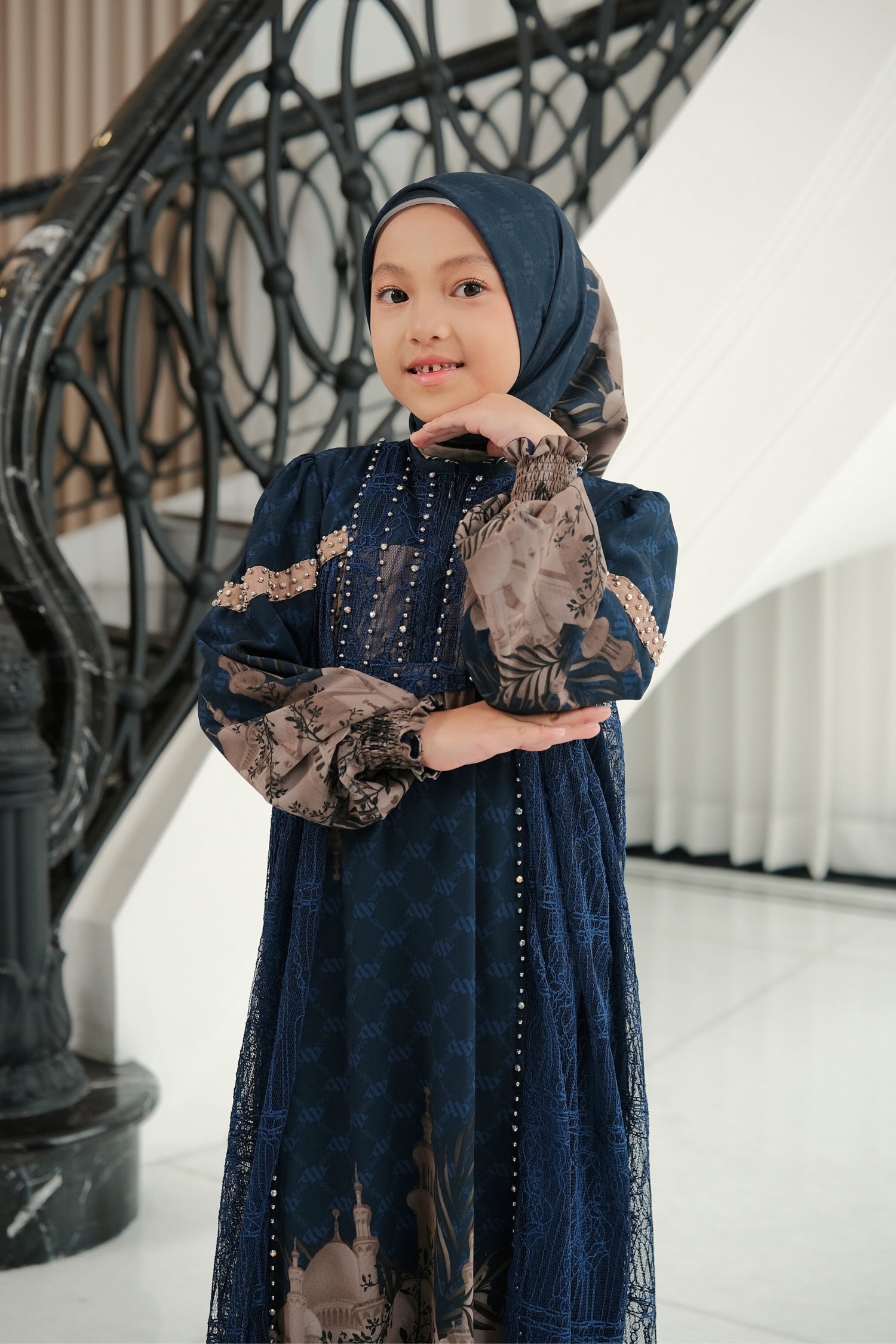 MAYESHA KIDS DRESS - NAVY