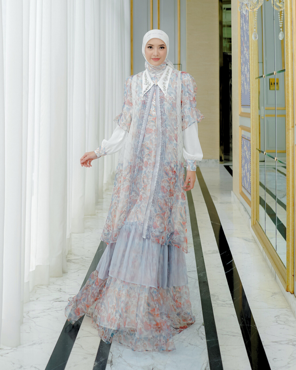 ZAURA DRESS - WHITEBLUE