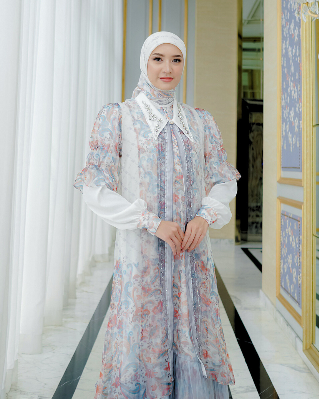 ZAURA DRESS - WHITEBLUE