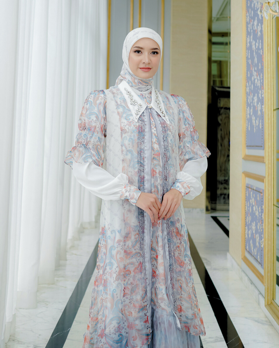 ZAURA DRESS - WHITEBLUE