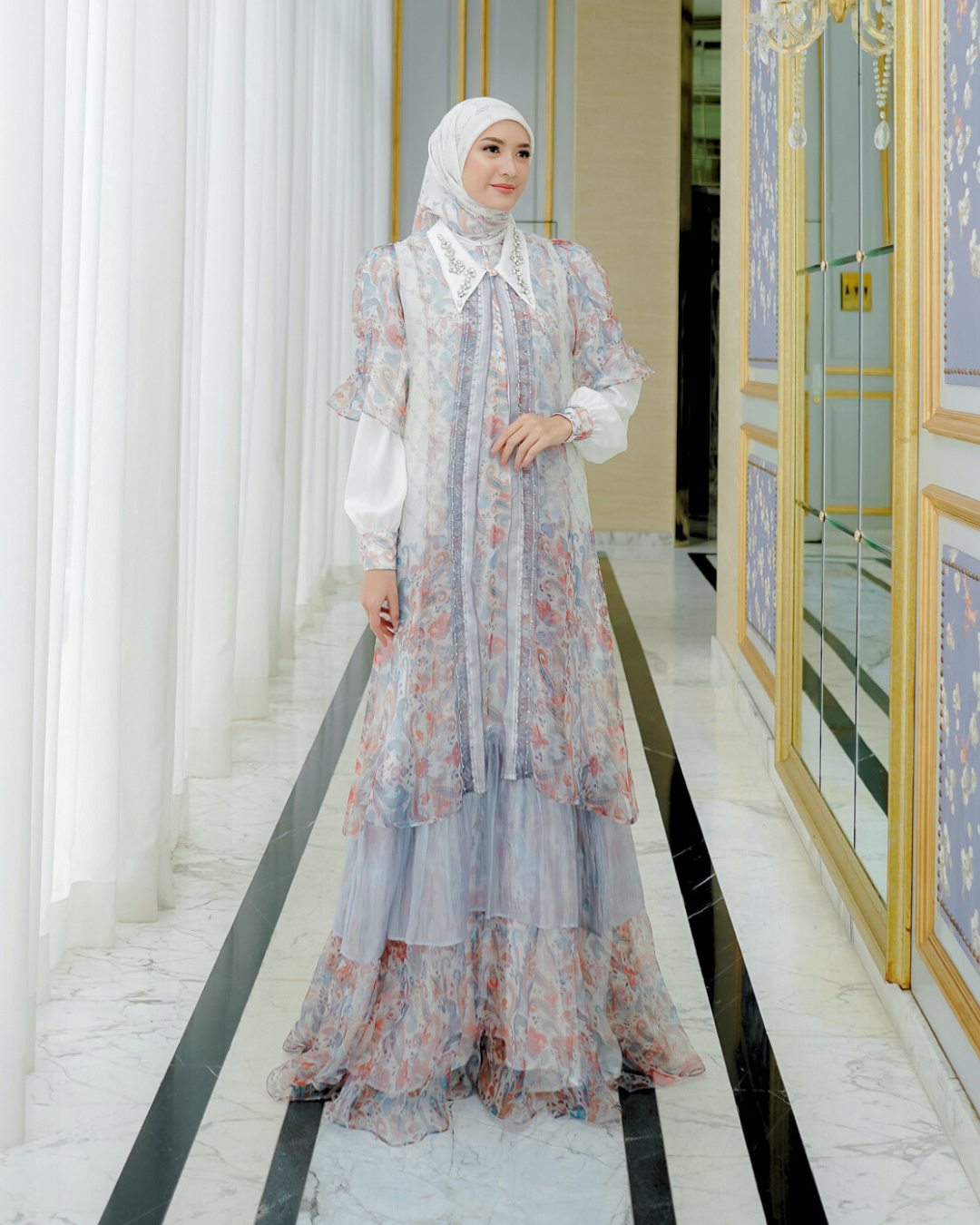ZAURA DRESS - WHITEBLUE