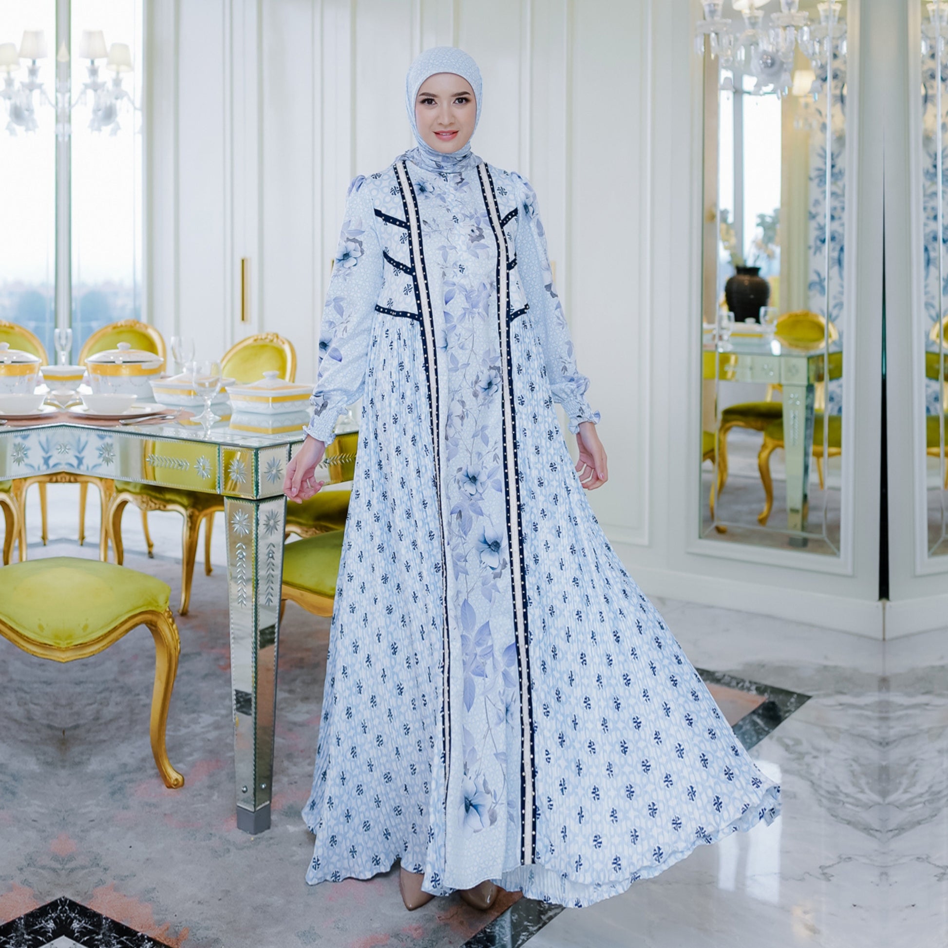 ZEPHYRA DRESS - WHITEBLUE